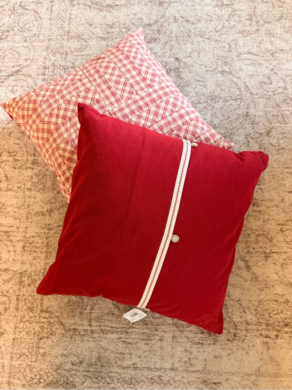 Lauren Ralph Lauren Red Decorative Pillow with White Tag Accent